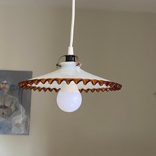 Ancienne suspension abat jour verre opaline blanc bordure dorée LAMP-7576