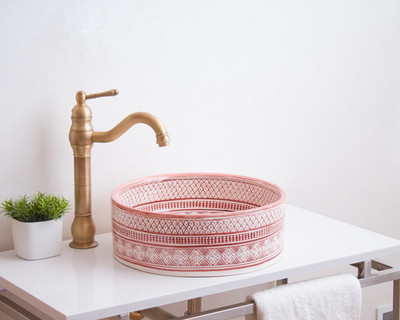 Round Bathroom Sink Hand-painted, Brown Custom Made Handmade Washbasin