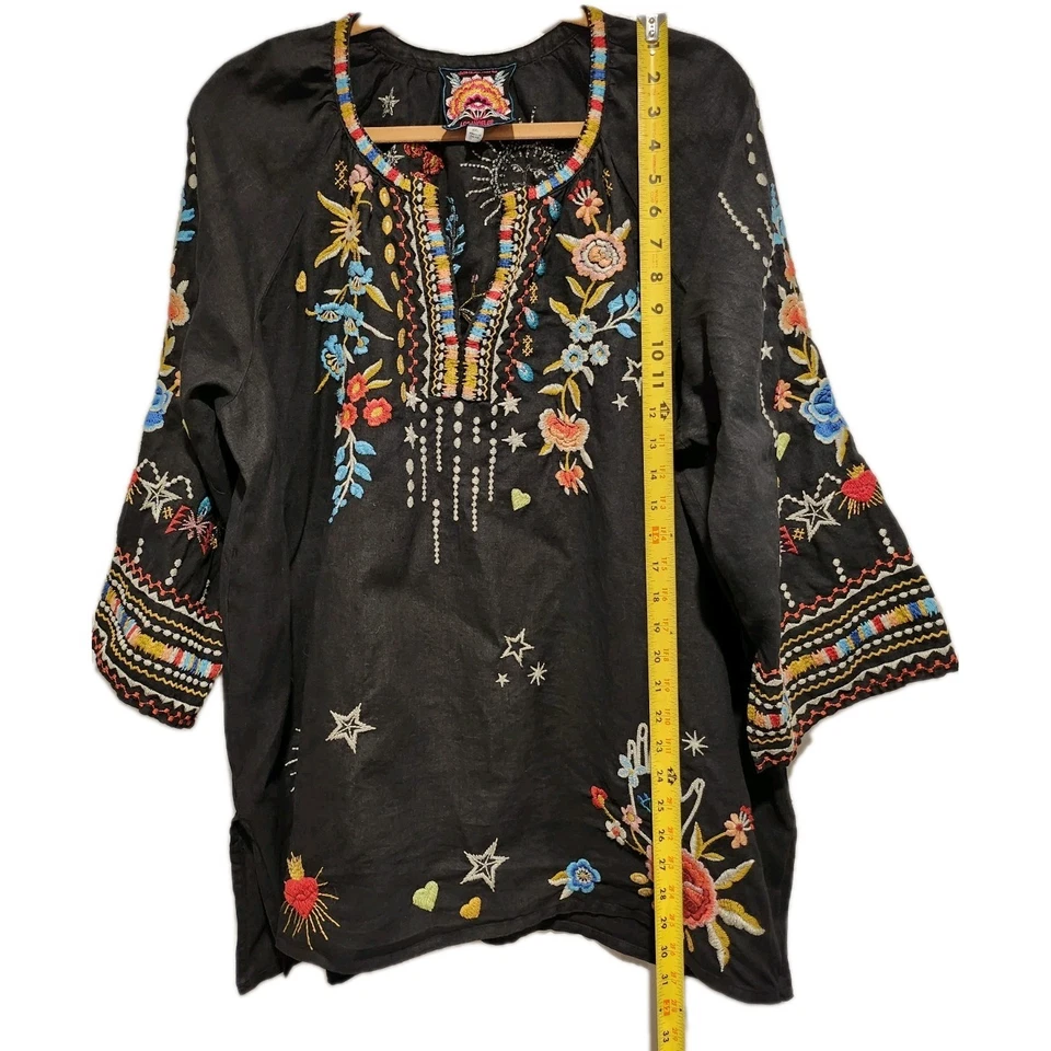 Johnny Was Embroidered Maris Linen Peasant Tunic Black XXL - Image 4 of 4