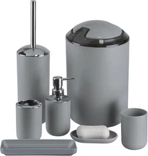 Bathroom Accessories Set,Grey Bathroom Set,7 Pieces Bathroom Accessory Set,Tray,