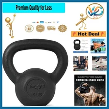 Yes4all Cast Iron Kettlebell 15 Lb – Non Slip, Flat Bottom, Portable, Black
