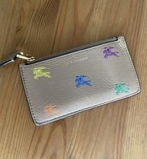 Burberry Leather Zip Card Case with Multicolor Knight Motif MSRP 400