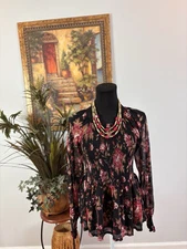 EST. 1946 Women Top Small Smoked Peasant Boho Festival Hippie Maximalist Y2K