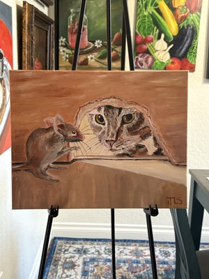  Mouse s Eye View  Cat And Mouse Painting 11 X 14   NOT A PRINT