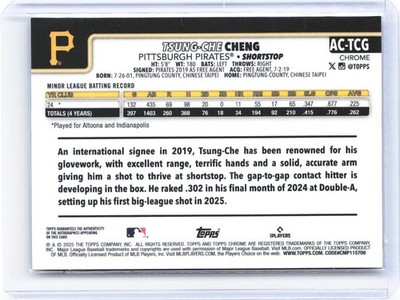 2025 Topps Chrome Update #AC-TCG Tsung-Che Cheng Autographs Purple