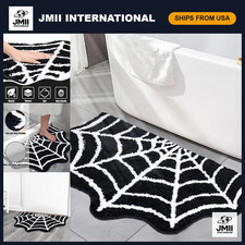 Halloween Spider Web Bath Mat 31x20" Non-Slip Machine Washable Gothic Rug