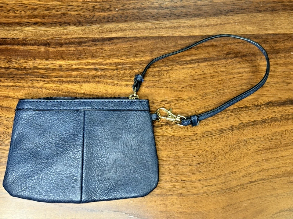 "Bolso de mano de viaje Wilson vintage de cuero azul muñeca años 90 6,5"" X 4,5"" limpio" Foto 2 de 4