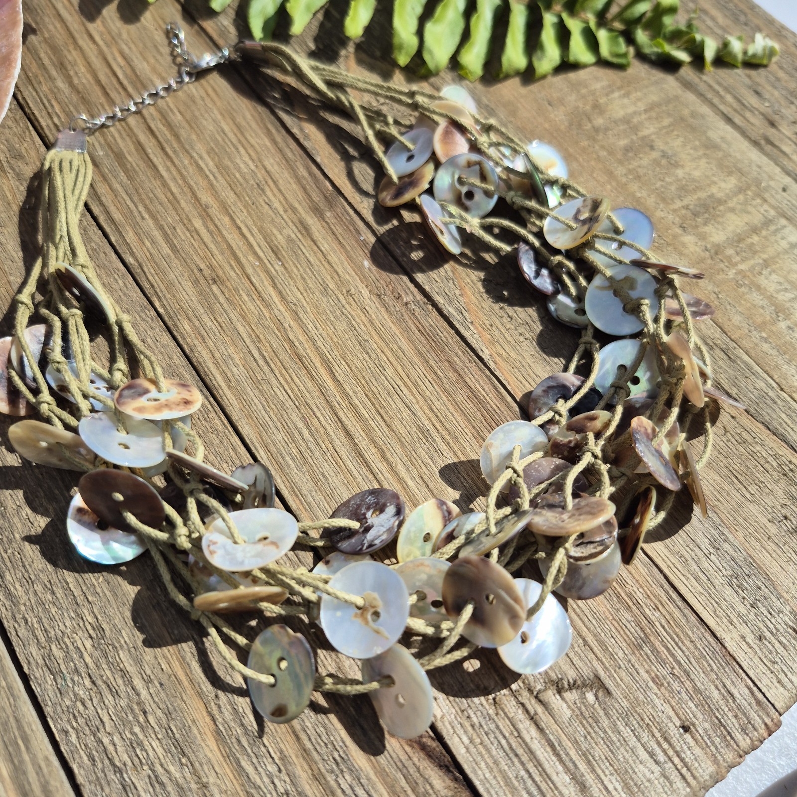 Handmade Multi-Strand Shell Button Cord Necklace … - image 6