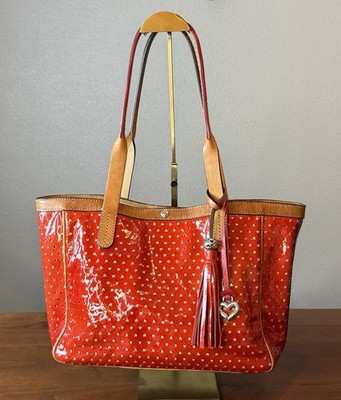 RARE BRIGHTON PIXIE HEARTS TASSEL CANDY RED Patent Leather Satchel TOTE Bag