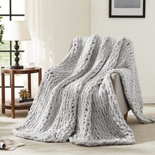 Chunky Knit Blanket Throw - Soft Chunky Throw Blanket 50''x60'': 100 Hand Ki...