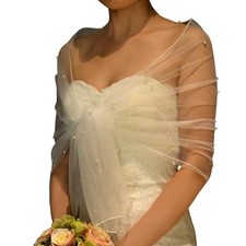 Pearl Bridal Shawl Soft Tulle Evening Dress Shawl Bridal Off White With Pearl