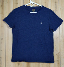 Polo Ralph Lauren Mens M V-Neck T-Shirt Heather Navy Blue Short Sleeve Pony Logo
