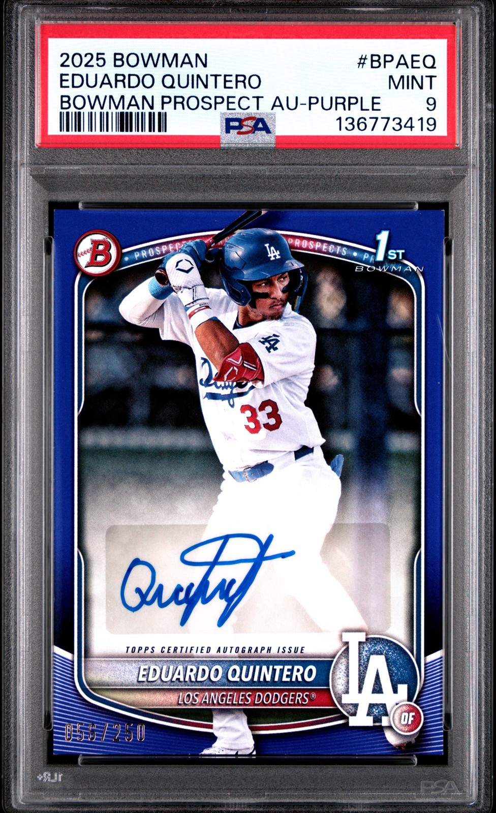 Eduardo Quintero - 2025 Bowman 1st Auto Purple #BPA-EQ /250 PSA 9