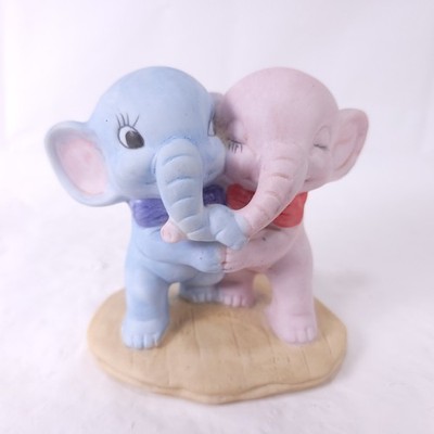 Cute Couple Elephant Pair Vintage Pink Blue Valentine Figurine Kitschy Decor 