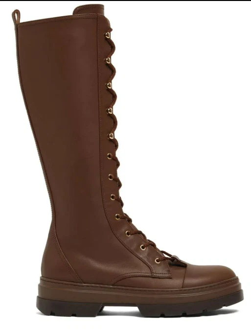 MAX MARA, Brown Leather Tall Boots VBrandt Size 9 US, 40 EU - Image 2 of 4