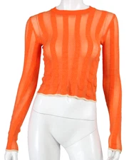 LOEWE Bright Orange ANAGRAM Devore Stripe Knit Cropped Sweater XS