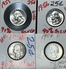 4 90% Silver Uncirculated Washington Quarters 25c 1955 1956 1958 1959 D