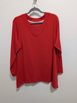 Isaac Mizrahi Women's Red V-Neck Essentials Pullover Long Sleeve Size 1X