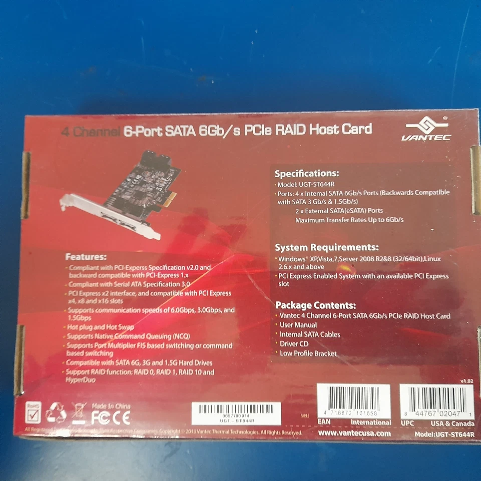 VANTEC 4 Channel 6-Port SATA 6Gb/s PCIe RAID Host Card - Image 2 of 3