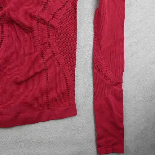 Alo Top Womens S Red Sleek Perforated Fitted Stretch Long Sleeve Activewear Yoga - Picture 3 of 16