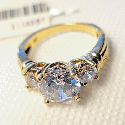 KARIS Collection Simulated Diamond Rnd 3.45 Ct Ring Sz 7 ION Plated 18K YG Brass
