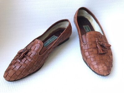 1990's cole haan leather tassel loafers⁠ Vintage Womens Cole Haan Kidskin Woven Leather Tassel Loafers Sz