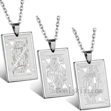 Mens Silver Stainless Steel Poker Playing Card Dog Tag Pendant Necklace Chain