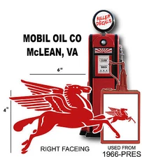 (MOBI-3) 6" MOBIL RIGHT FACING PEGASUS GASOLINE GAS PUMP OIL TANK DECAL 