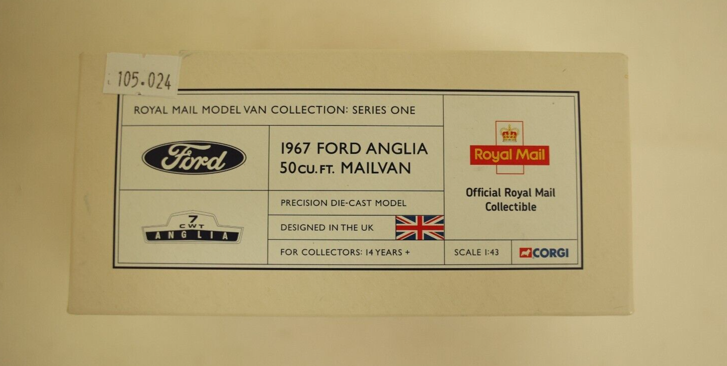 Corgi Royal Mail model van collection 1967 Ford Anglia Mailvan 1:43 scale. Boxed