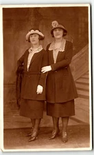 RPPC Postcard Portrait of Two Well Dressed Women in Hats Studio Backdrop