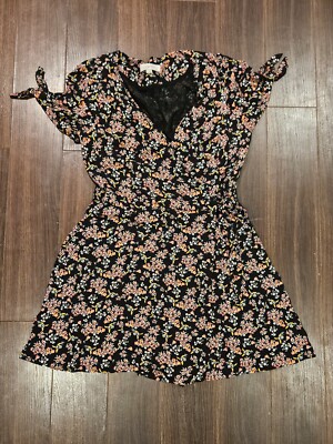 Floral Print Wrap Over Tea Dress Ann Taylor Loft Floral Dress Size Black  Womens Medium FREE SHIPPING