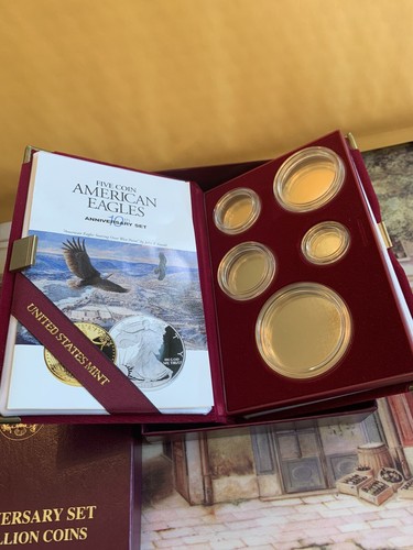 1995W MINT GOLDSILVER EAGLE 10thANNIVERSARY 5 COIN“READ”.OGP W/ALL MINT CAPSULES
