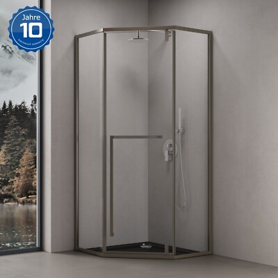 doporro Fünfeck Dusche Duschkabine Edelstahl Duschabtrennung 8mm Nano Glas NEU