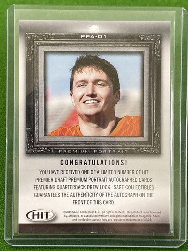 2019 DREW LOCK RC Rookie 🔥 RED PORTRAIT AUTO SP 🔥 Denver BRONCOS - Picture 2 of 2