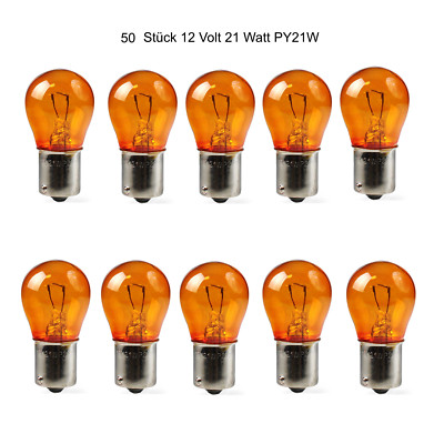 50 Stück Glühlampe Glühbirne Kugellampe orange amber 12V 21W PY21W BAU15s    M36
