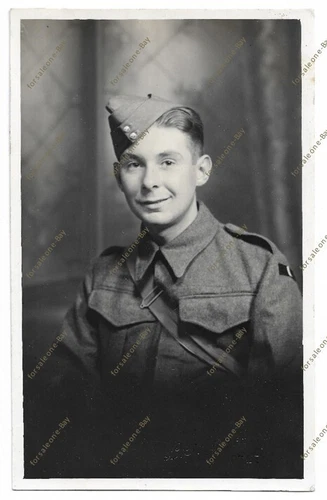 WW2 photo soldier, formation patch, Otley, West Riding, military Army RPPC