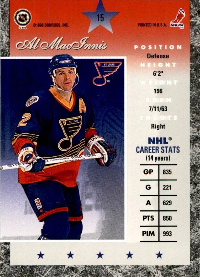 1996-97 Donruss Elite Al MacInnis . St. Louis Blues #15 - Image 2 of 2