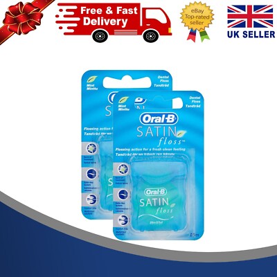 Oral B Zahnseide Satin Mint Zähne Zahnpartikel Zahnfleisch Clean Floss 25m - 2er Pack