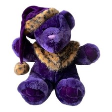 Dan Dee Collectors Choice Bear Hat Cheetah Trim Stuffed Animal Toy Purple 13"