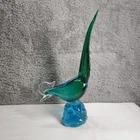 Vintage Mid-Century 13" Murano Art Glass Teal Green/Blue Pheasant Roadrunner