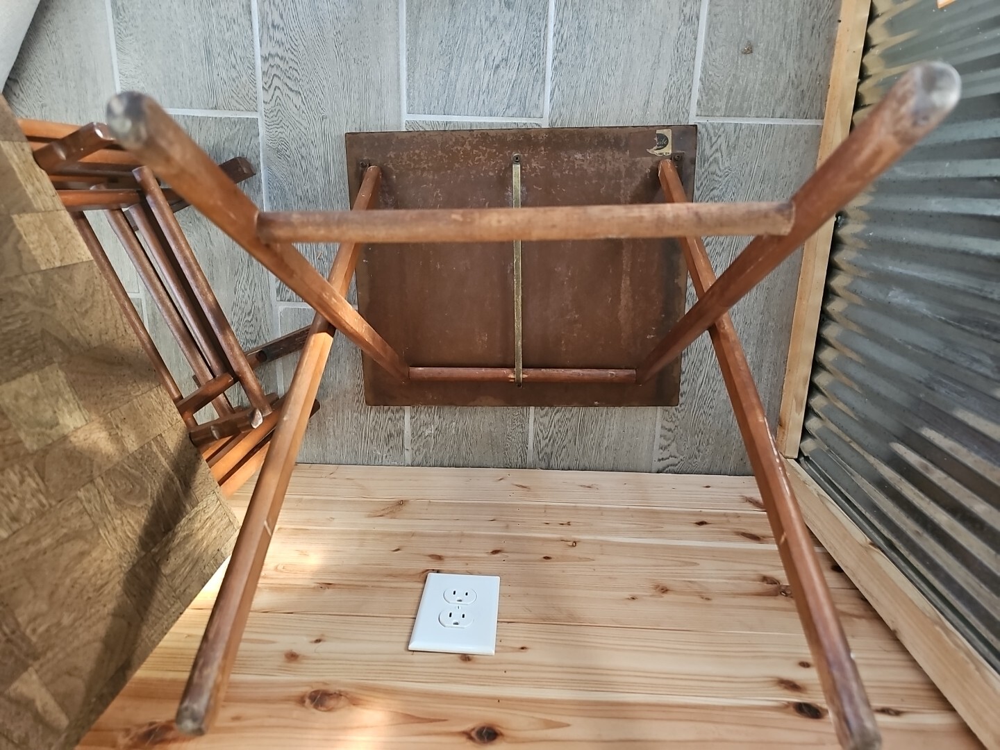 Vintage MCM SCHEIBE TV Table Wood Folding Trays Set Of 4 with stand