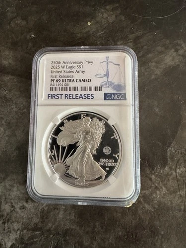 2025-W $1 Silver Eagle US Army Privy 250th NGC PF69 ULTRA CAMEO FIRST RELEASES