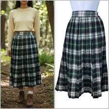 Vintage 70s Plaid Pencil Skirt 6 8 Wool Tartan Academia Pleated Green USA made