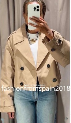 ZARA NEW WOMAN SHORT DOUBLE BREASTED SHORT TRENCH COAT  TAUPE BROWN 3046/259/704