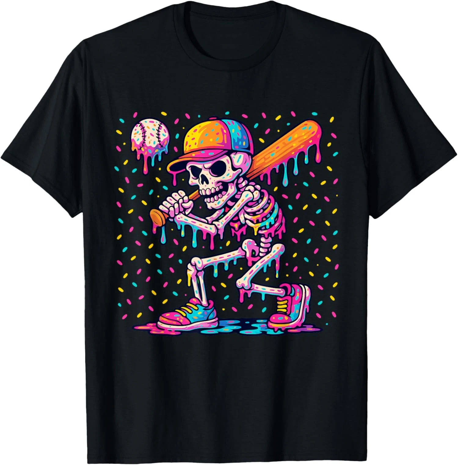 Skelton Playing Baseball Halloween Baseball Drip Unisex T-Shirt