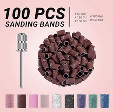 100 Pieces Coarse Grit #180 Sanding Bands for Nail Drill Bits File Manicure