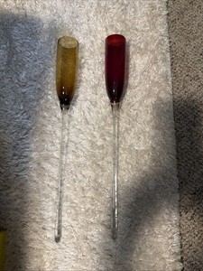 Elegant  Ruby Red & Amber Glass Stir Sticks Goblets Set Of Two As Shown