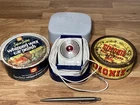 Vintage 70s Shell Simoniz Car Wax Polish Tin Cans & Philips Inspection Lamp old