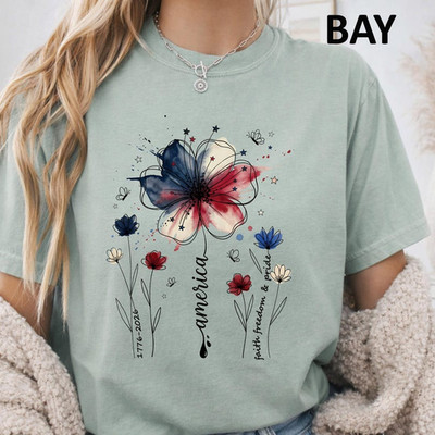 Comfort Colors American Floral Shirt Patriotic Wildflower USA 250th Tee