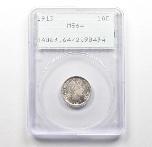 1913 Barber Dime MS64 PCGS Rattler *6197